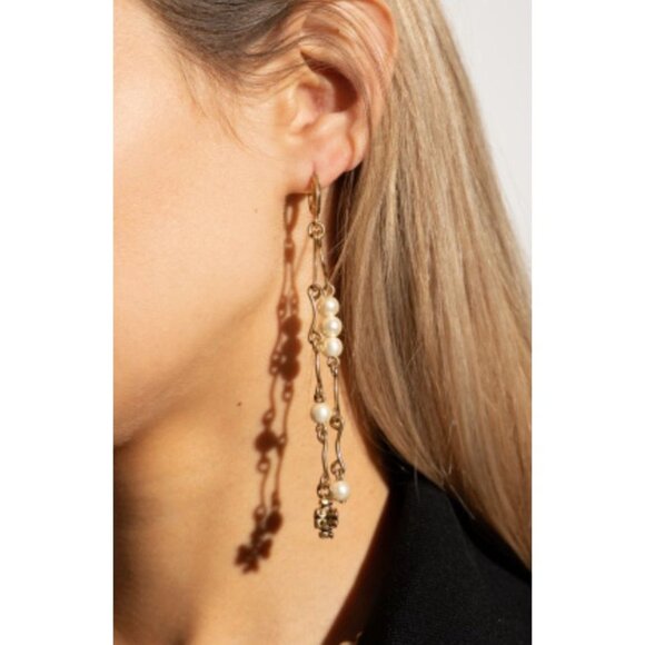 STUNNING!! TORY BURCH BRUTALIST PEARL DROP EARRINGS - Picture 3 of 4